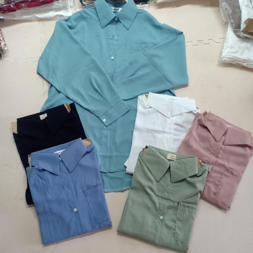 Áo sơ mi cổ polo dài tay dáng rộng thời trang Hàn Quốc loại 1
