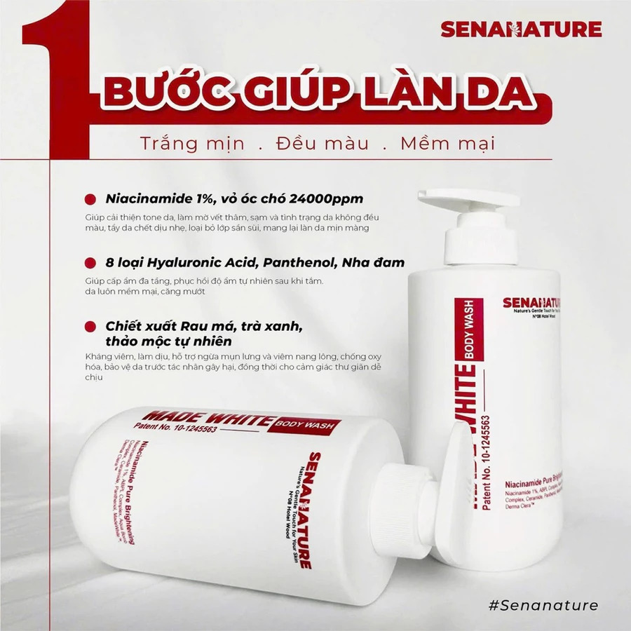 (Set quà tặng) Sữa tắm trắng da senanature made white body wash 500ml - hạn 2028 Hàn Quốc sữa tắm trắng da senanature
