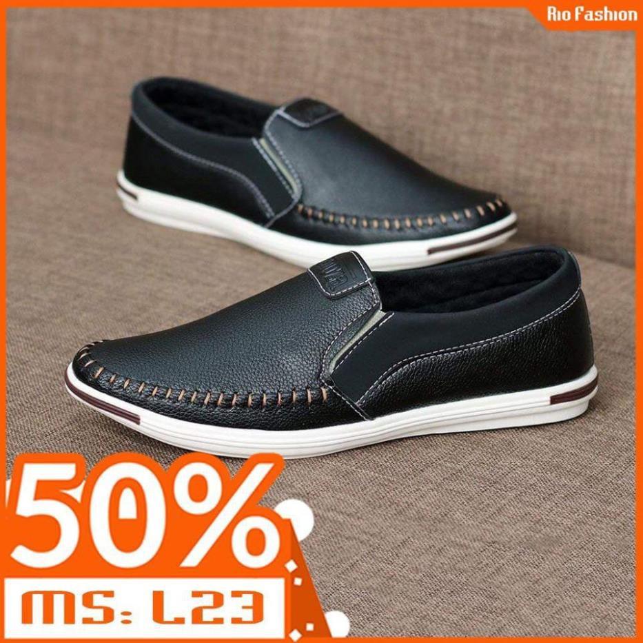 Giày lười nam da mềm 2 màu nâu và đen