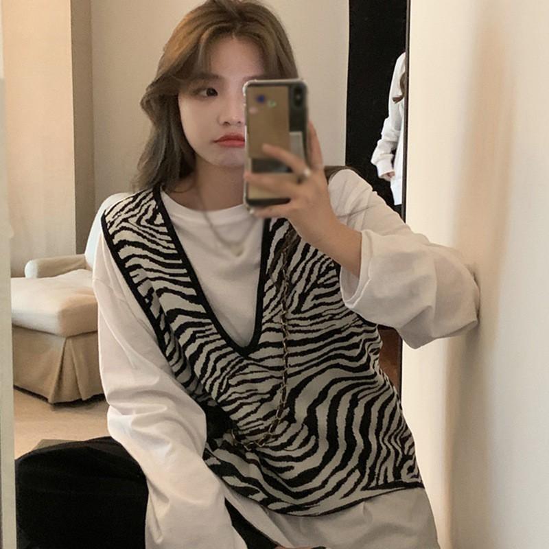 Áo Khoác Dệt Kim Không Tay Cổ Chữ V Phong Cách Retro Dành Cho Nữ