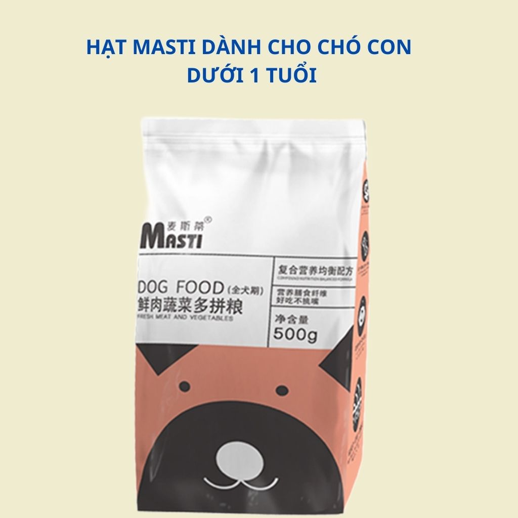 Thức ăn hạt MASTI có mix hoa quả sấy, cung cấp đủ dinh dưỡng cho chó - Gói 500g/ 1,5kg