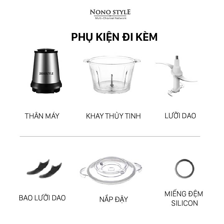 Máy xay thực phẩm đa năng Nonostyle - Dung tích lớn 3 lít, công suất 300W, cối thuỷ tinh cường lực - Hàng chính hãng