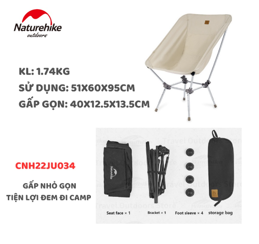 Ghế gấp gọn cắm trại dã ngoại có thể điều chỉnh độ cao dành cho Naturehike CNH22JU034