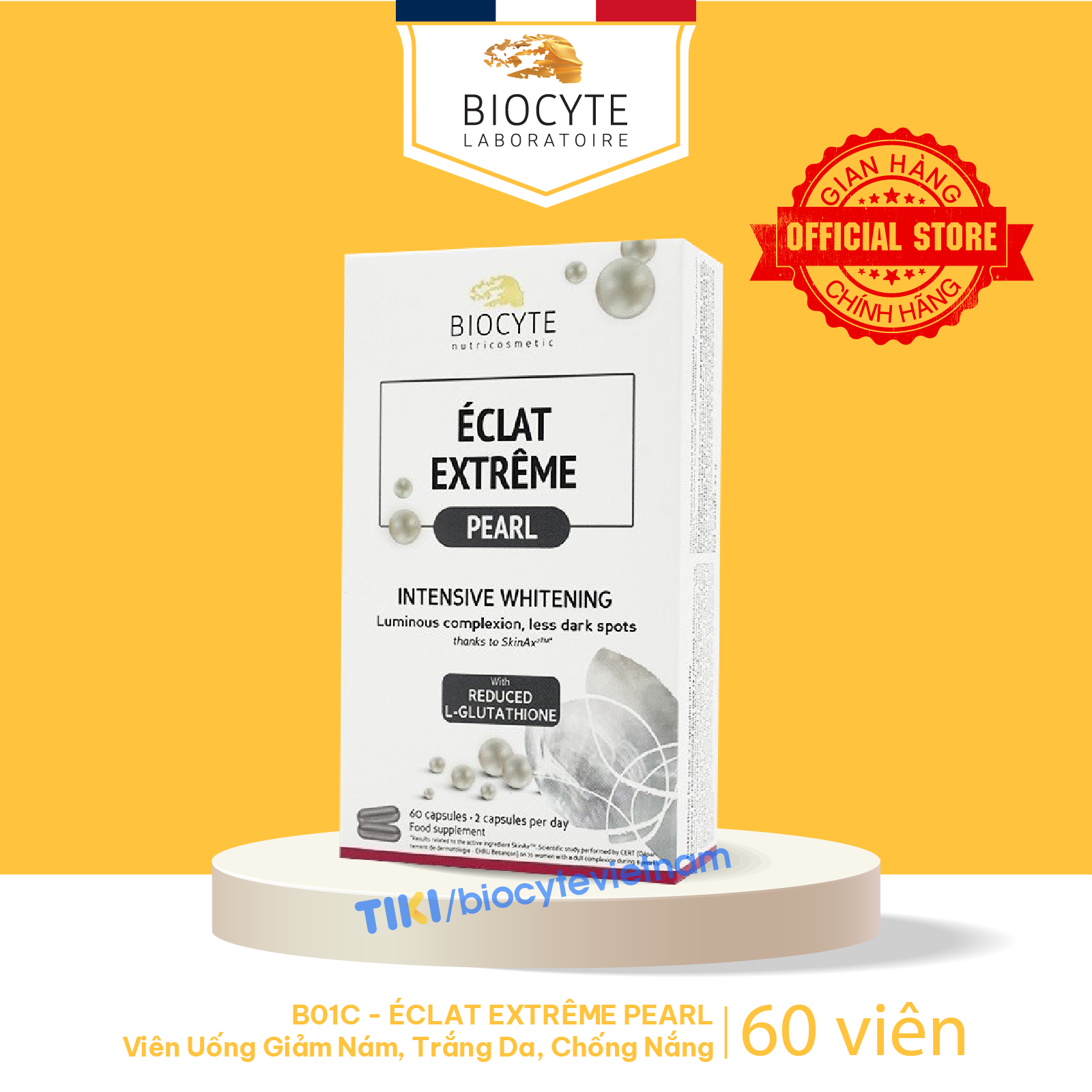 B01C Viên Uống Giúp Giảm Nám, Trắng Da, Chống Nắng - Éclat Extrême Pearl - Biocyte - Hộp 60 viên