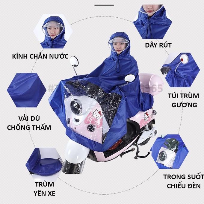 Áo Mưa 1 Đầu và 2 Đầu  Người Có Kính Chắn Nước Che Mặt Đi Xe Máy Trùm Gương Đi Cánh Dơi Phản Quang Cao Cấp
