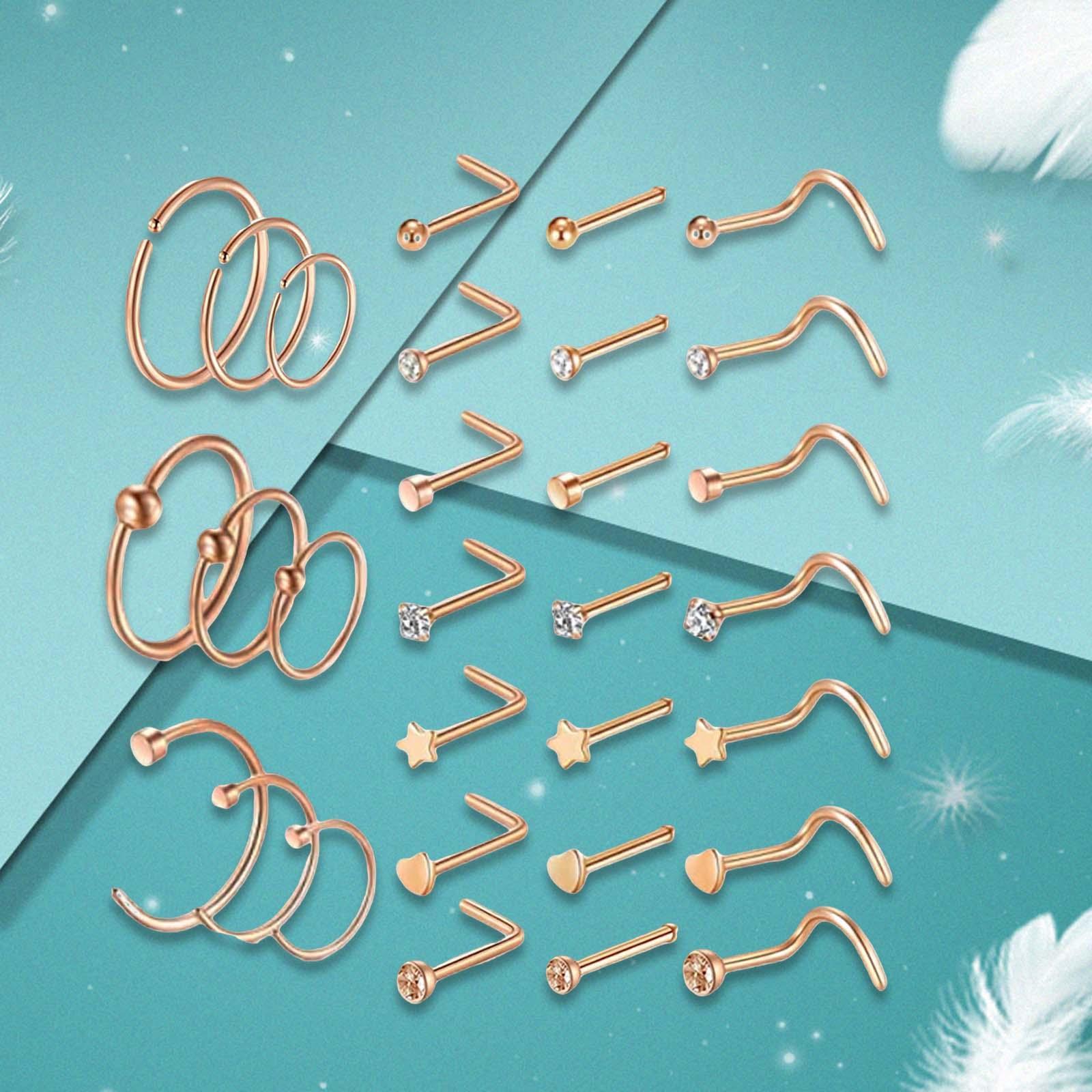 30Pcs Stainless Steel Stud Nose Ring L Shape Nose Piercing for Womens Mens