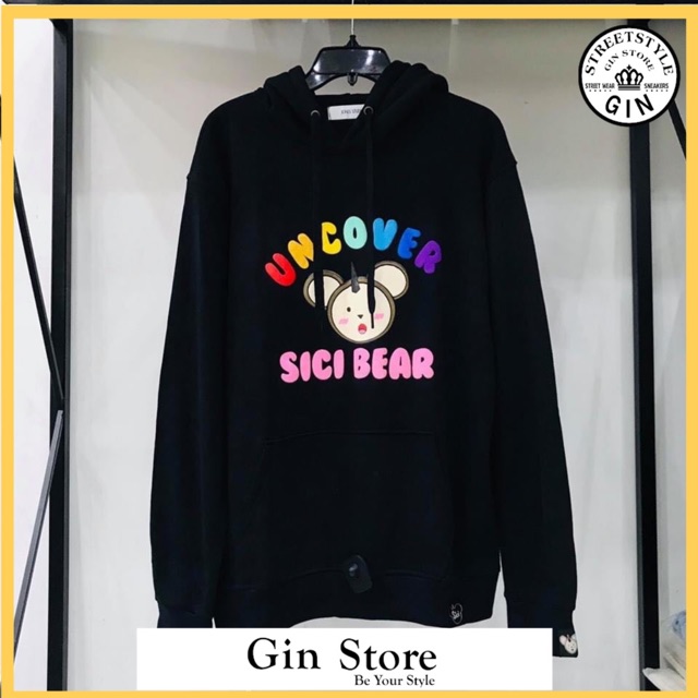 Áo hoodie Uncover SiCi Gấu Full Tag Trắng Đen - Gin Store