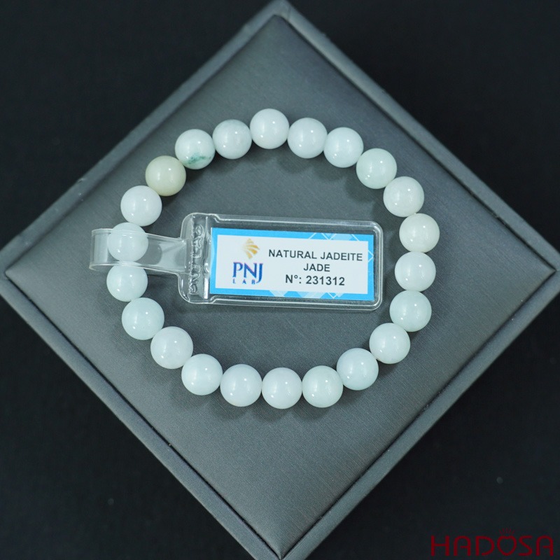 Vòng cẩm thạch trắng lí 8mm đá tự nhiên có giấy kiểm định sang trọng thanh lịch sức khỏe làm đẹp cho nữ