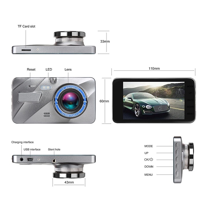 Camera hành trình ô tô trước sau A10 ống kính kép siêu bền Full HD1080P