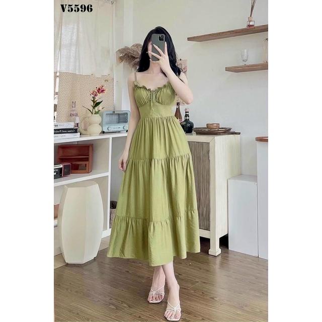 Đầm váy hai dây xếp tầng dáng xòe,3 màu sắc thích hợp cho nàng dạo phố, đi biển