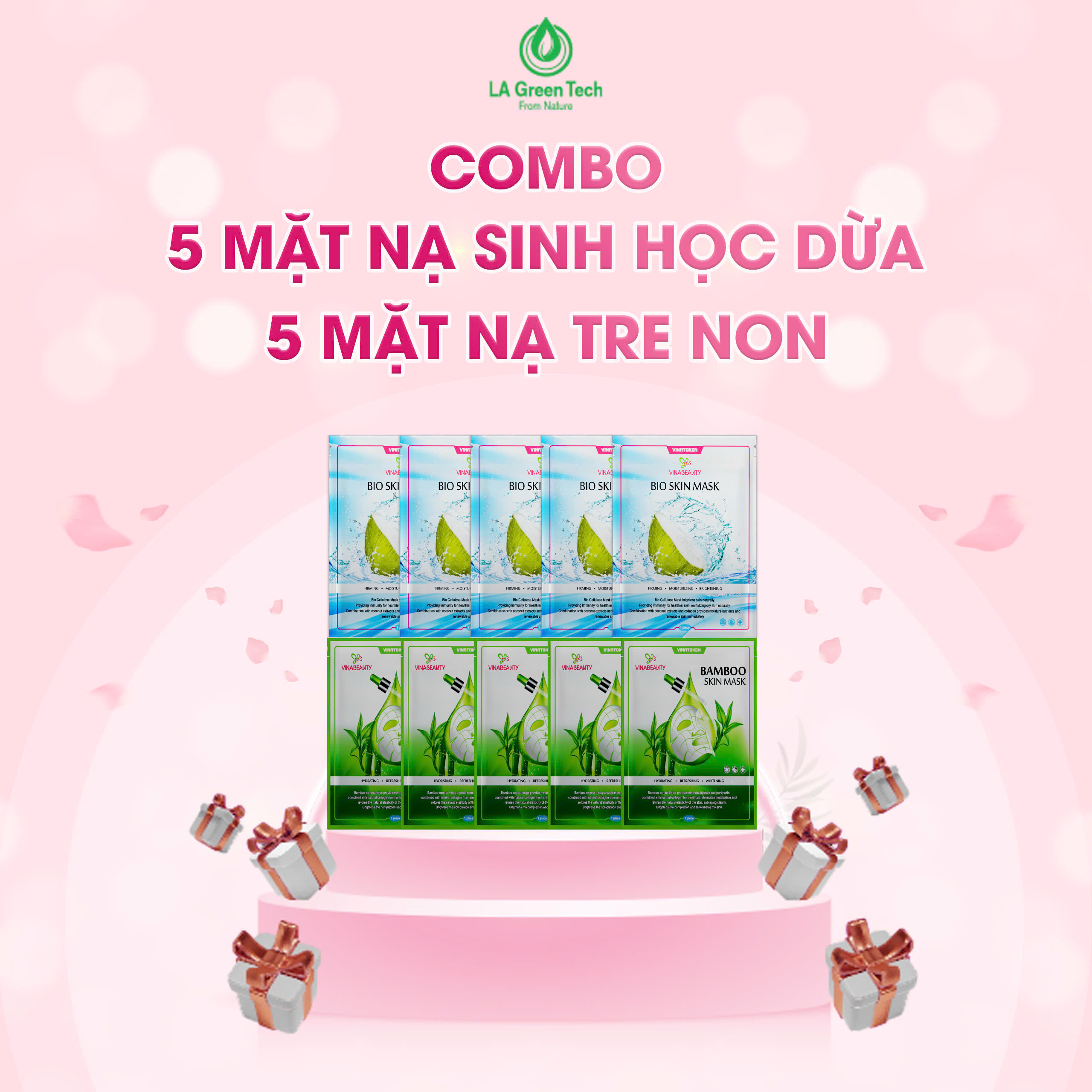 Combo 5 Mặt nạ tre và 5 Mặt nạ sinh học dừa BESKINATY Hàn Quốc cấp ẩm làm dịu da