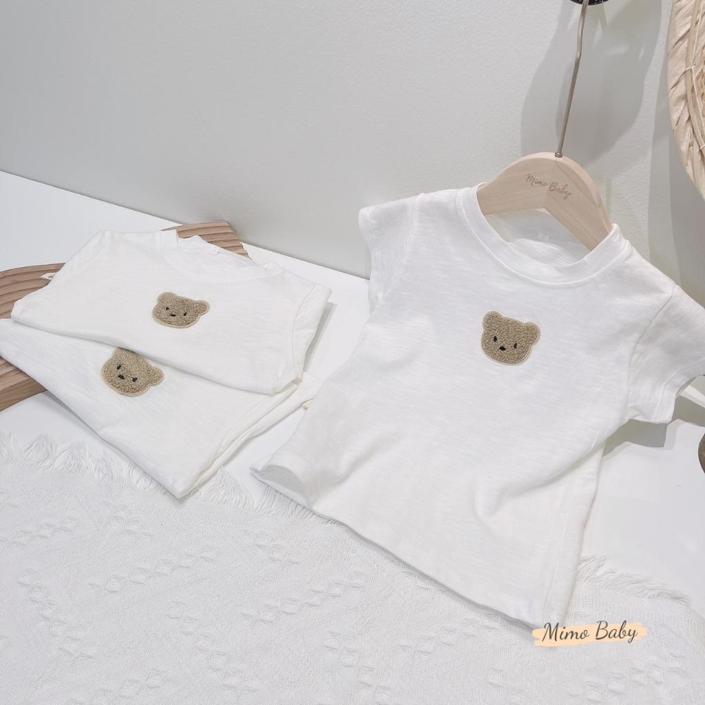 Áo cotton xước, áo cộc tay mùa hè đính gấu thêu dễ thương cho bé QA30 Mimo Baby