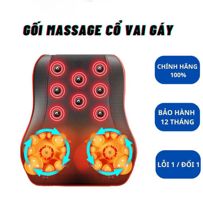 Gối Massage Cổ Vai Gáy Hồng Ngoại - Máy Massage 16 bi cao cấp thế hệ mới