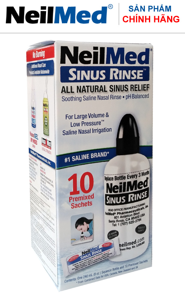 Combo Family: Bộ Xịt Rửa Vệ Sinh Mũi Xoang Toàn Diện Cho Cả Gia Đình NeilMed Sinus Rinse &amp; Moisturize - SX Mỹ(Bình + 10 gói muối người lớn, Bình + 30 gói muối trẻ em; 1 chai xịt phun sương 75ml cho bé; 1 chai xịt ngăn ngừa khô mũi, chảy máu cam)