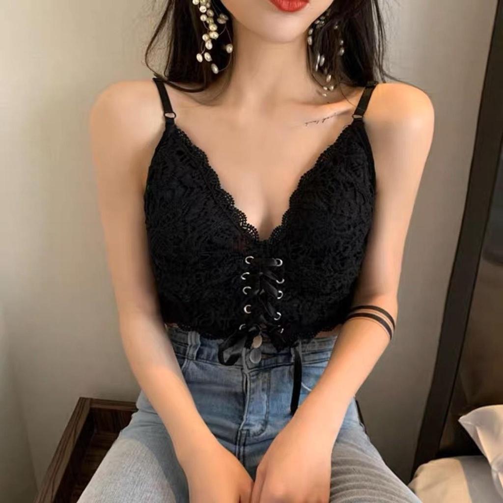 Áo croptop ren kiểu bra PINKSTORE29 phối dây buộc phong cách gợi cảm A5645