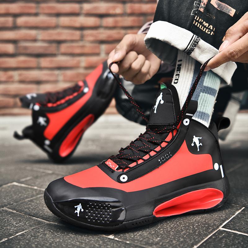 Bán Nam Giày Bóng Rổ Cao Top Giày Nam Retro Giày Bóng Rổ Buộc Dây Xu Hướng Nam Giày Đi Bộ Tập Gym Tập Luyện Color: 993-black red Shoe Size: 38