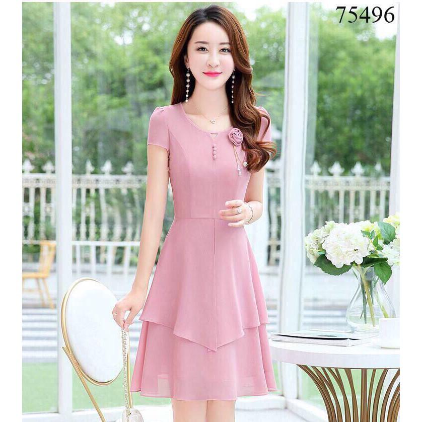 Đầm voan chiffon đính bông thanh lịch - sang trọng cho phái nữ/ có size 70KG