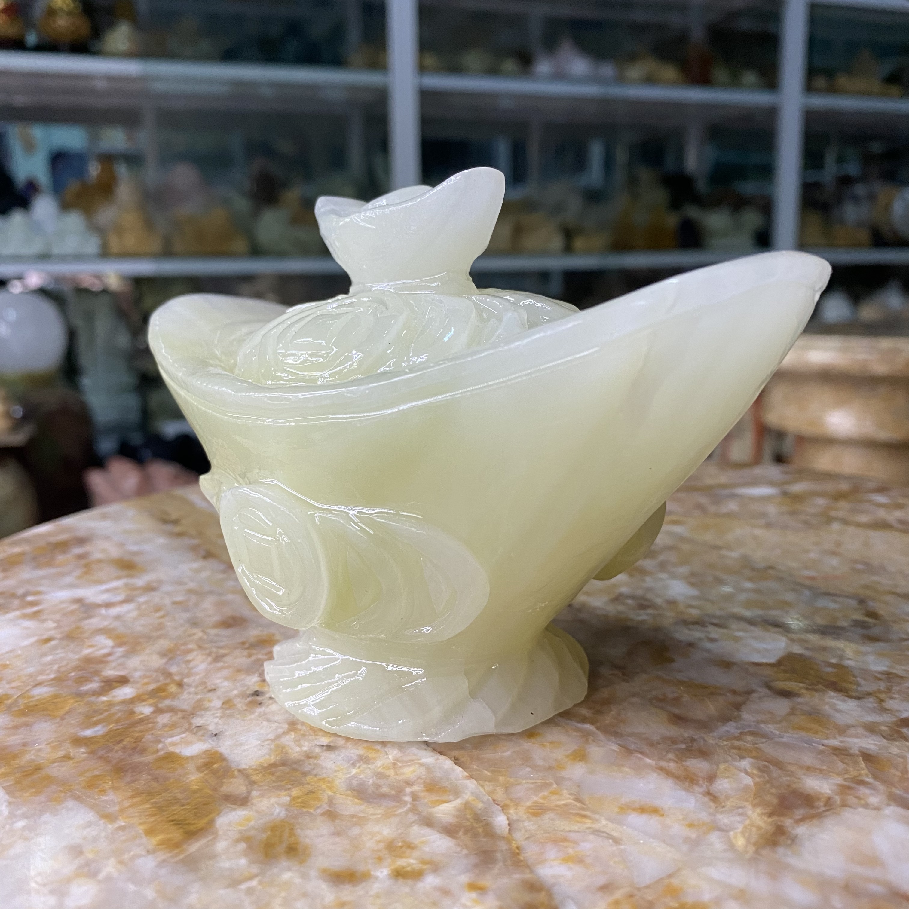 Thỏi Vàng Thần Tài, Kim Nguyên Bảo Phong Thuỷ Chiêu Nạp Tài Lộc Đá Ngọc Onix - dài 15cm