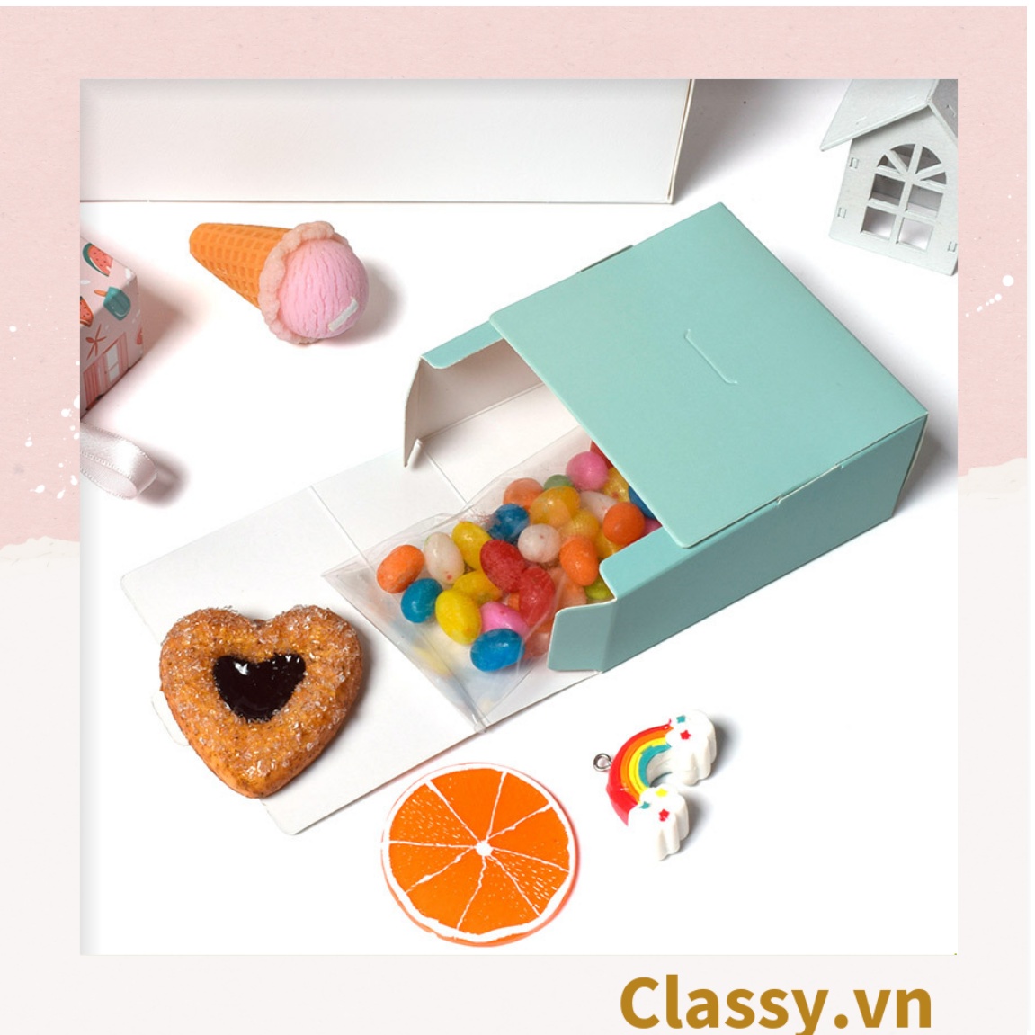 Hộp đựng quà Mini  hình hộp; 9 * 4,5 * 10 cm nhiều họa tiết xinh xắn làm quà tặng Q559