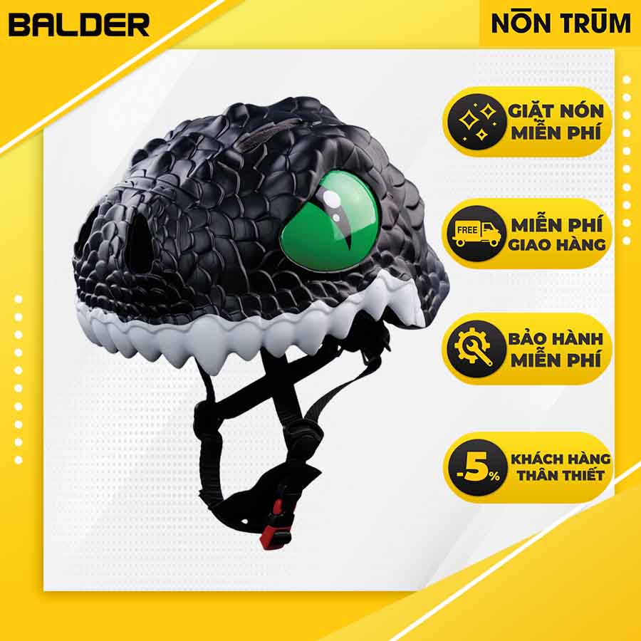 Nón bảo hiểm xe đạp thể thao BALDER DRAGON BLACK trẻ em cao cấp có đèn led