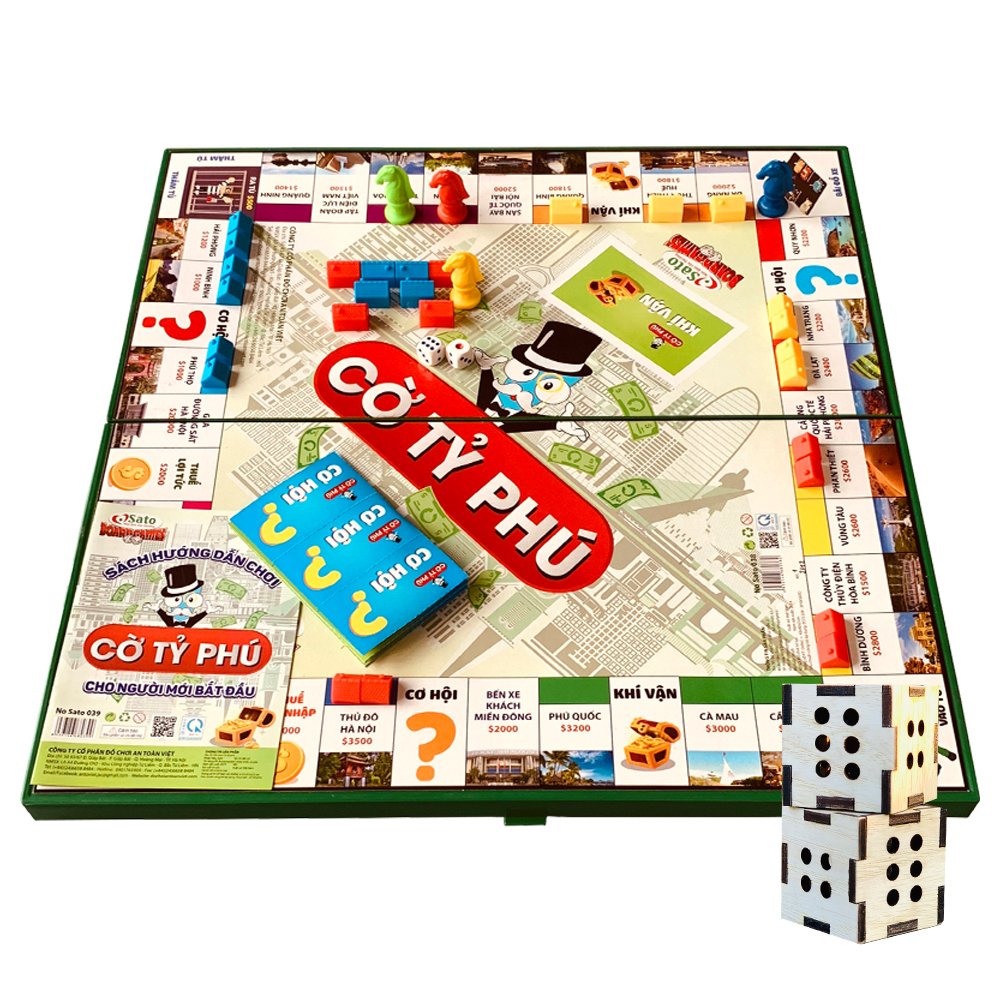 Hình ảnh Boardgame Cờ Tỷ Phú Việt Nam Sato Cỡ Lớn 42x42 Tặng Kèm Xúc Xắc Gỗ-Trò Chơi Rèn Luyện Tư Duy Làm Giàu