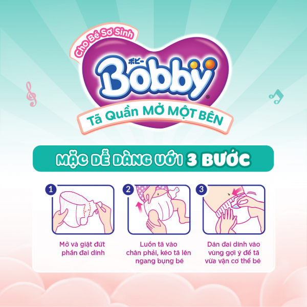 Tã bỉm QUẦN MỞ 1 BÊN BOBBY size NB70+6 miếng