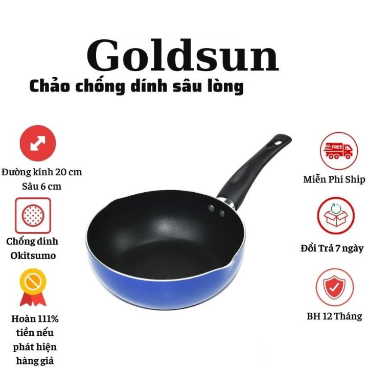 Chảo chống dính sâu lòng Gold.sun đường kính 20cm có miệng rót cao cấp