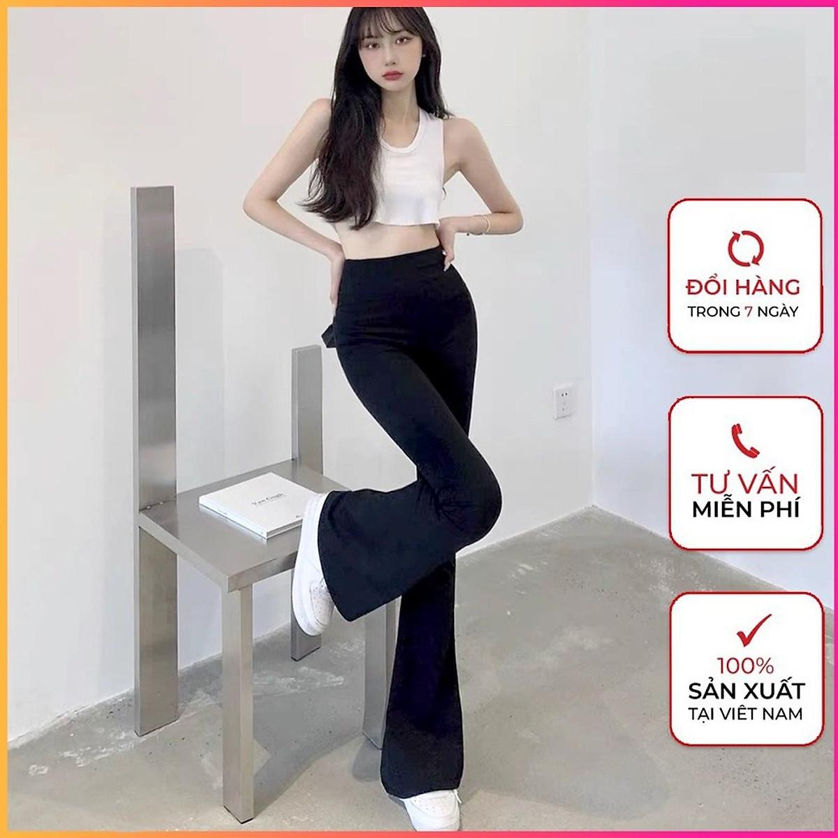 quần ống loe nữ cạp cao dáng dài legging, quần tây ống loe nữ ôm vải mềm lưng chun cá tính HÀNG ĐẸP - đen