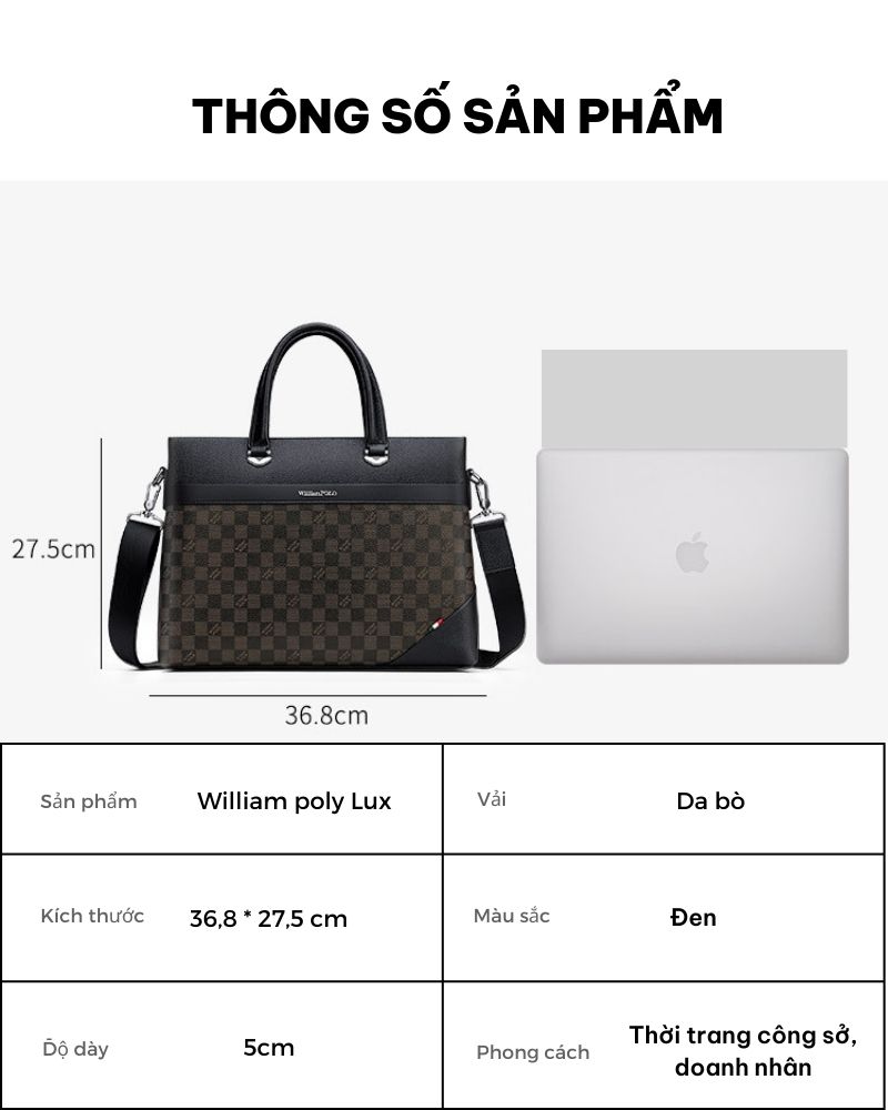 Túi Xách Da William polo Lux Túi Xách Nam Công Sở, Da Bò Cao Cấp, Thiết Kế Sang Trọng GLH1139