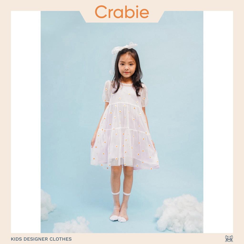 Váy bé gái CRABIE babydoll hoa cúc dự tiệc xinh xắn cho bé từ 3,4,5,6,7,8,9,10 tuổi - Camila Dress - Trắng
