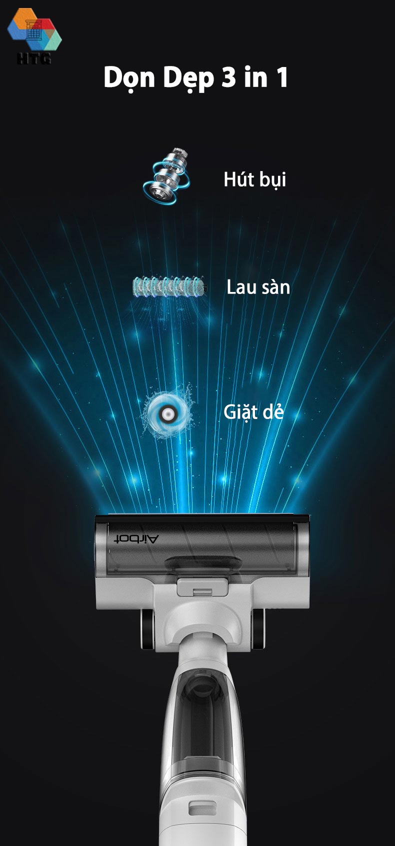 Máy hút bụi lau nhà airbot iClean Pro tích hợp tự động giặt Dẻ, 3 công việc trong 1, hút và lau chuyên sâu, hàng chính hãng