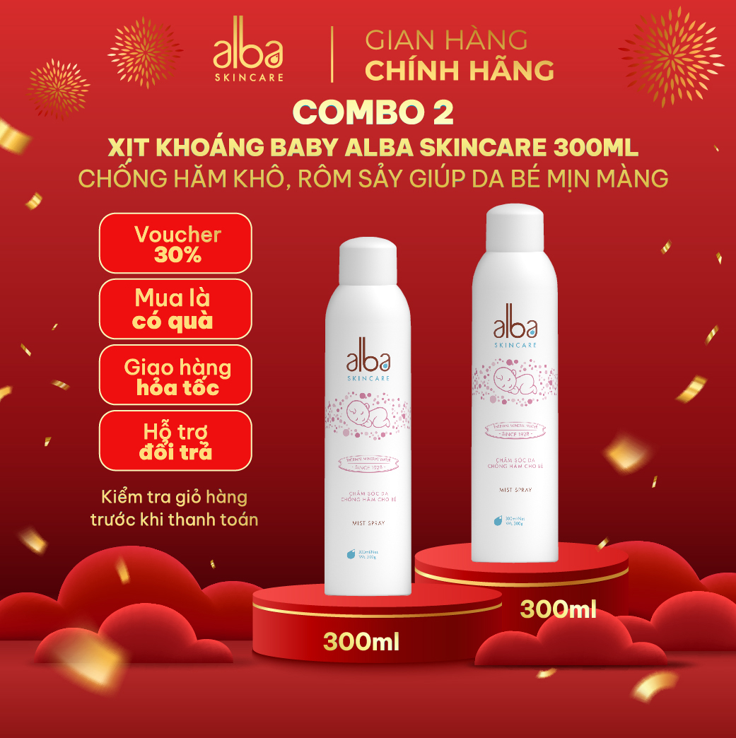 Combo 2  Xịt Khoáng BABY ALBA Chống Hăm Khô Rôm Sảy Giúp Da Bé Mịn Màng 300ML