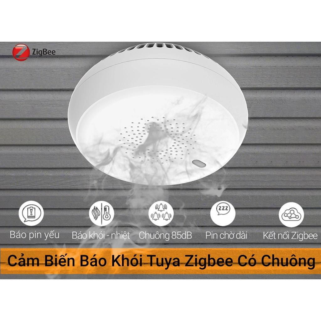 Cảm biến khói Tuya AKIA Zigbee, thiết bị báo cháy sensor Photoelectric cực nhạy, kết nối app Smart Life