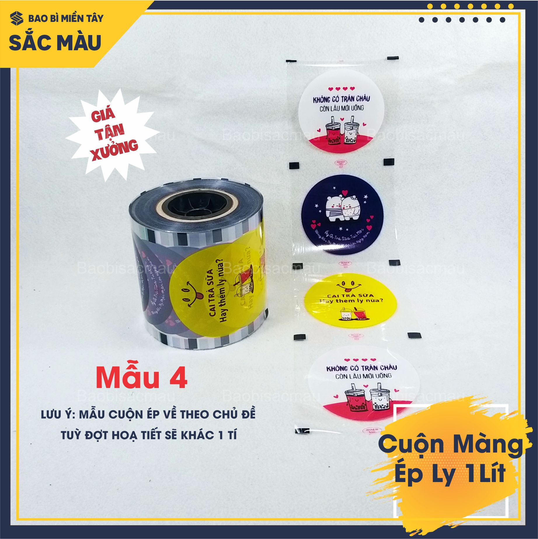 Cuộn màng ép ly, màng dập cốc dùng cho ly khổng lồ 800ml -900ml -1000ml in sẵn họa tiết vui tươi, đẹp mắt