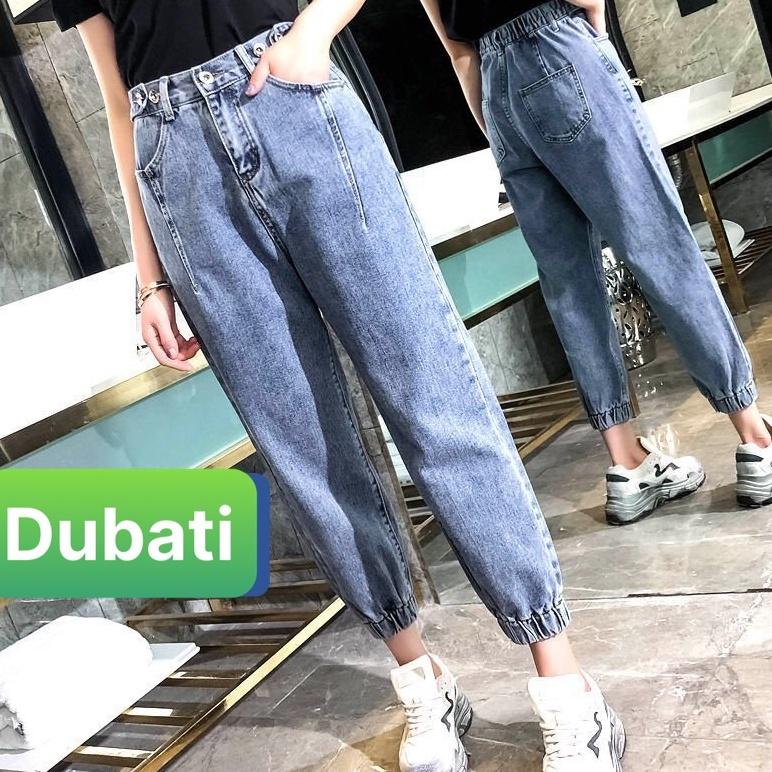 QUẦN BAGGY JEAN NỮ XANH ĐẬM LƯNG THUN ỐNG TÚM NÂNG MÔNG HÀN QUỐC PR-335 SANG CHẢNH -DUBATI FASHION