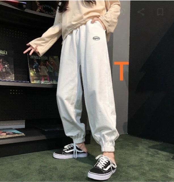 Quần jogger nữ ống rộng unisex 35_65kh bo gấu chất thun da cá hàng đẹp