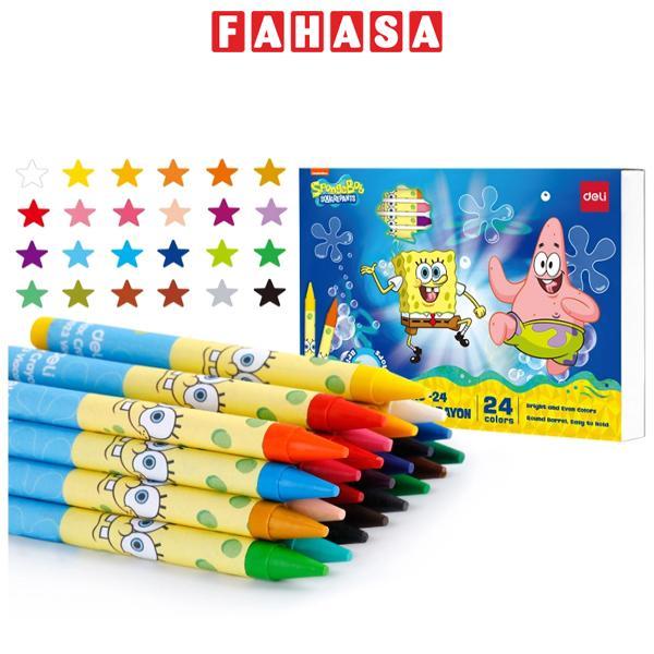Hộp 24 Bút Sáp Màu - Hình Bọt Biển Spongebob - Deli EC219-24