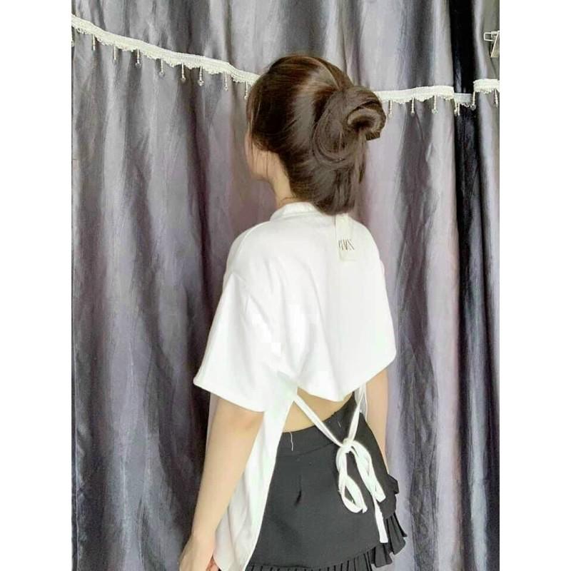 Áo thun cotton thun ngắn bược dây sau lưng 3/4 siêu xinh