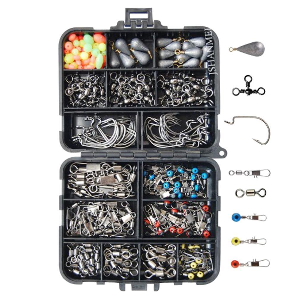 160pcs Fishing Accessories Kit Hooks Sinker Swivels Snaps Fishing Box