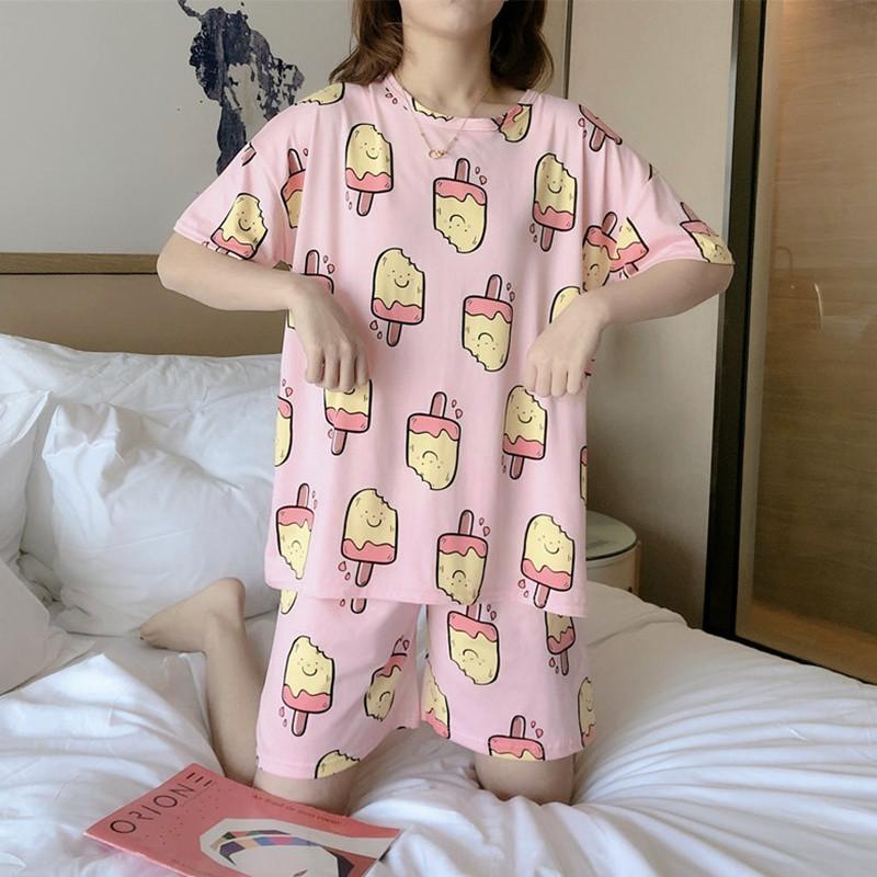 Bộ Đồ Ngủ Áo Tay Ngắn + Quần Short Xinh Xắn Cho Nữ
