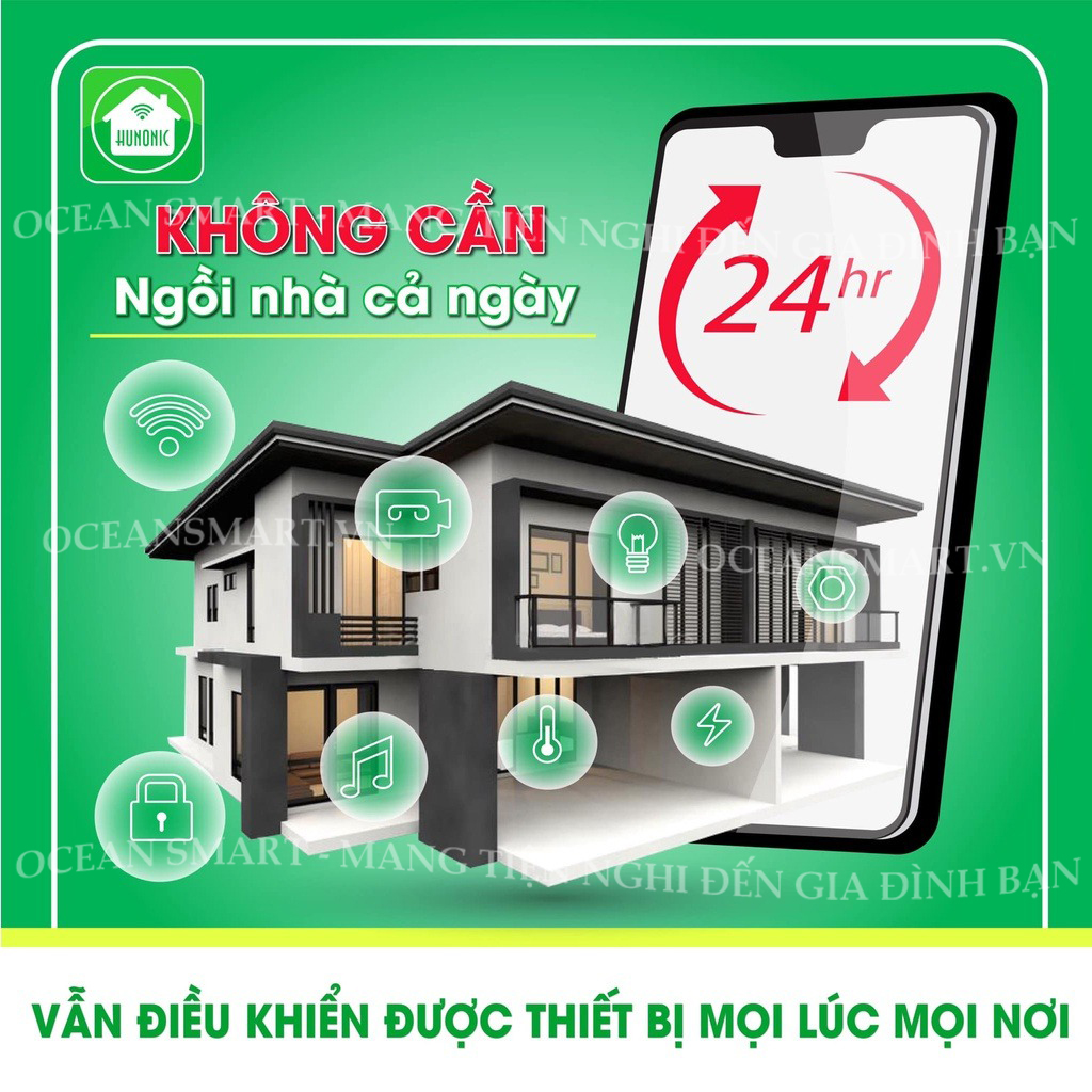 Công Tắc Cảm Ứng Wifi Hunonic, Công Tắc Kèm Ổ Cắm Thông Minh Hình Chữ Nhật Có Viền 2IN1 - HN02SMC