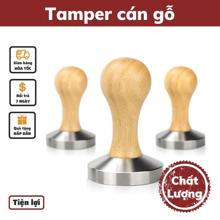 dụng cụ pha chế tamper tay cầm cán gỗ nén cà phê Espresso nhiều size 51 - 53 - 58 mm cao cấp và tiện lợi