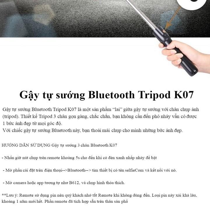 Gậy Selfie Tripod Chụp Ảnh Tự Sướng có điều kiển Bluetooth K07