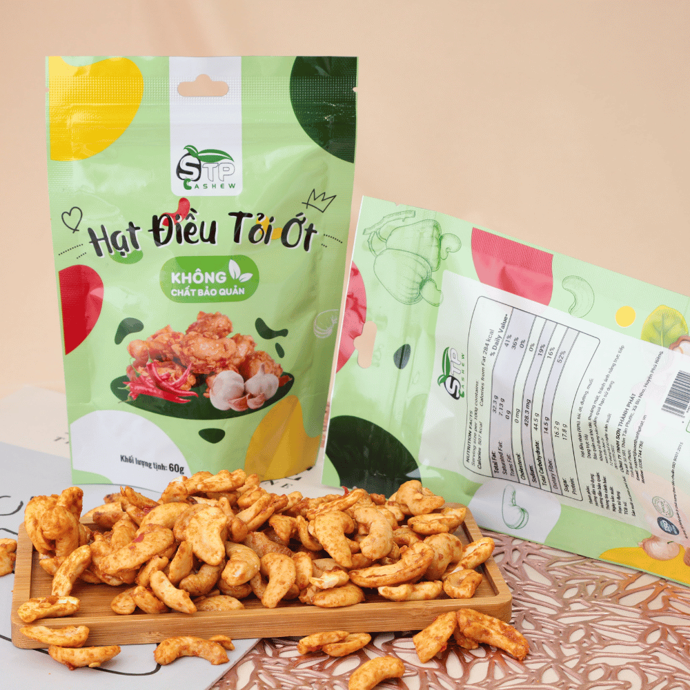 Hạt Điều Tỏi Ớt STP Food Túi Zip 60gr – Hạt Điều Thơm Ngon, Giòn Béo, Giàu Chất Dinh Dưỡng, Rất Tốt Cho Sức Khỏe