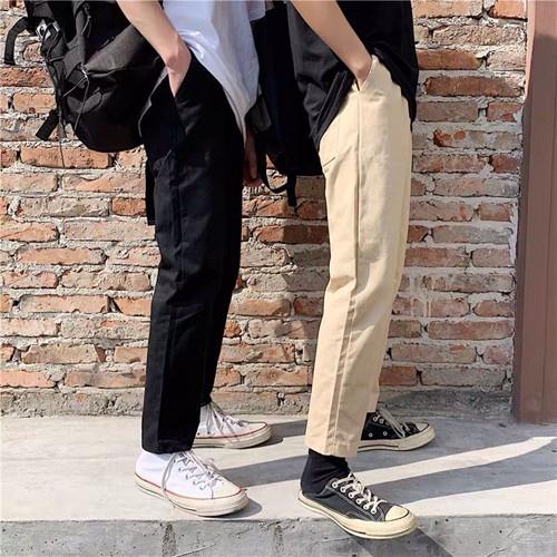 Quần baggy nam nữ unisex vải kaki TRƠN ống suông tây đen công sở đi học lưng cao ulzzang hàn quốc dây rút đẹp