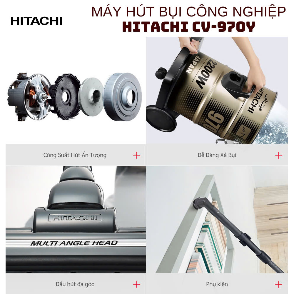 Máy hút bụi công nghiệp Hitachi CV-970Y 24CV TG dung tích 21L công suất 2200W xuất xứ Thái Lan - Hàng chính hãng
