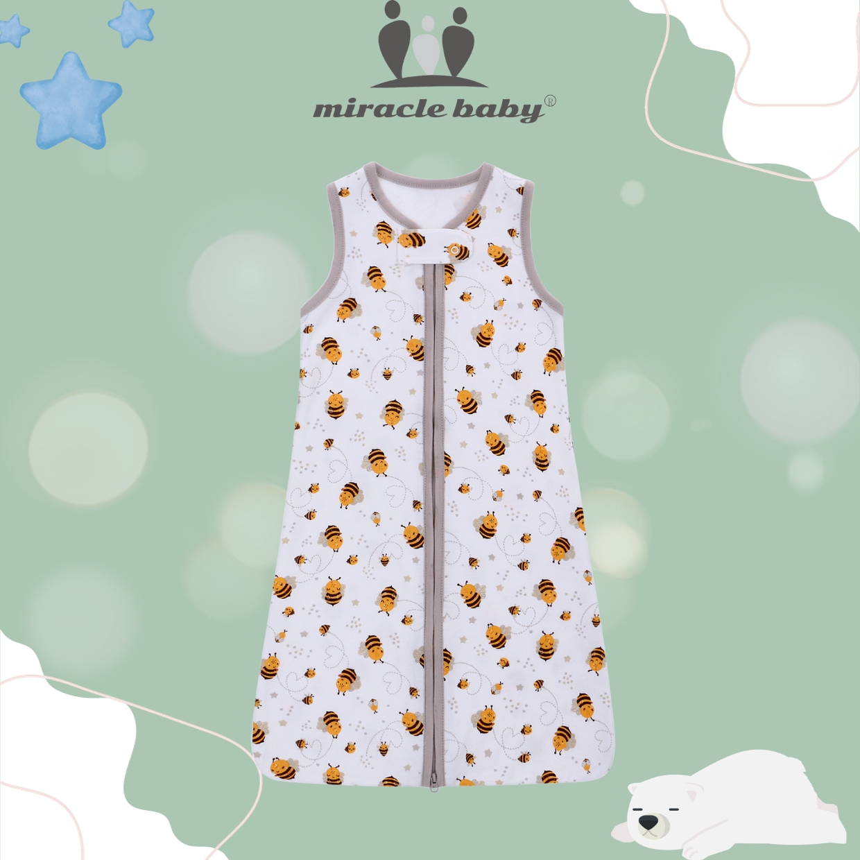 Túi ngủ chũn Miraclebaby cho bé vải cotton mềm mịn cho bé từ 0 đến 18 tháng tuổi