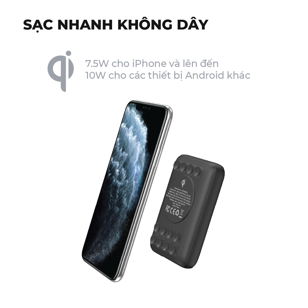 Pin dự phòng Energizer QP10000PQBK 10,000mAh - Tích hợp sạc nhanh đa nền tảng, sạc không dây - Thiết kế cốc hút giữ thiết bị - HÀNG CHÍNH HÃNG