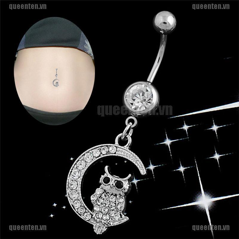 Elegant White Moon Owl Pendant Navel Piercing Women Belly Button Ring Piercing Jewelry QUVN