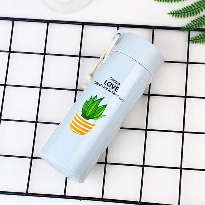 Bình đựng nước lõi thủy tinh dung tích 400ml họa tiết xương rồng xinh xắn